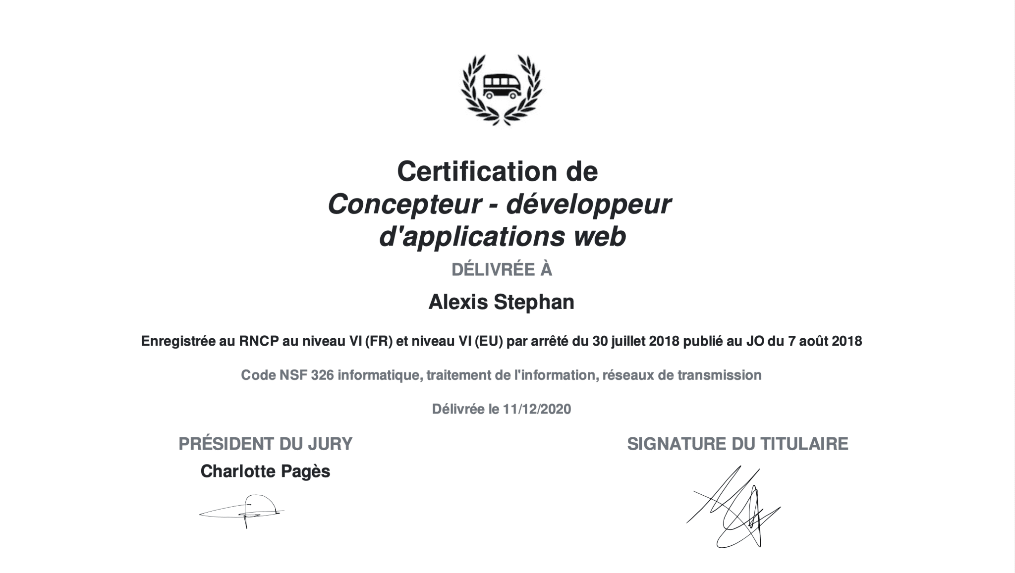 certification developpeur alexis stephan